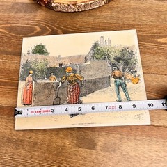 Etched Engraved Painting of Tennis Match by Edwin Abbey on Porcelain 1887