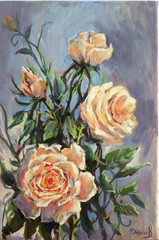 Original Floral Oil Painting Canvas 12×8 Peach Roses Botanical Wall Art Handmade