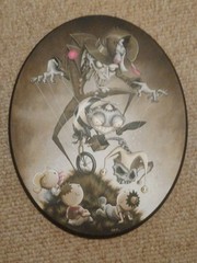 ANTHONY CLARKSON MIXED MEDIA PAINTING ON WOOD SIDESHOW PSYCHOS LISTED LA ARTIST
