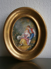Miniature Painting 18th Century Gilded Wood Decor Boucher Gallant Scenes No. 2