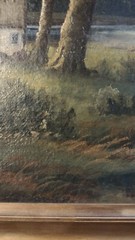 Antique 1898 Canvas Painting of English Cottage, 24 1/8″ x 17″