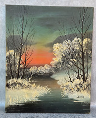 VINTAGE BODAN SIGNED ORIGINAL OIL PAINTING WINTER RIVER SNOW LANDSCAPE 16 X 20