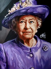 portrait of Queen Elizabeth II, paper, acrylic, handmade