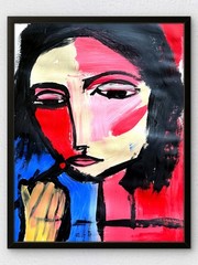 Original 11×14 Expressionist Hand Painted Signed Acrylic Paper Home Art Lipstick