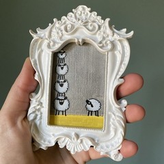 Funny Sheep Original Painting On Paper,4/5,framed,miniature,small,mini,cute