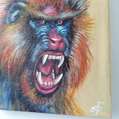 Original Acrylic Painting Colorful Mandrill Monkey Portrait Small Hand Painted