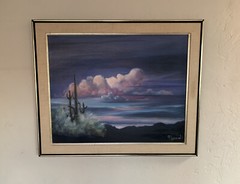Original Painting Arizona Desert Mountain Landscape Sky Clouds Saguaro Cactus