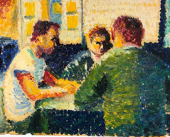 Three Men Sitting at a Table Fauvist Oil Painting-C. 1955-Israel Louis Winarsky