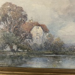 Max Ludby Water Colour A Mill Near Newbury , Gold Frame 14×11 Fine Art