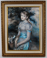 Vtg 1970’s Renoir Framed Color Art Print Young Girl With Basket of Flowers 12X16