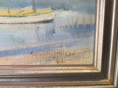M Stuart Jamison 1962 Framed Boats At Harbour Oil Painting
