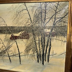 Erik Lönsjö Swedish Oil/canvas Landscape Painting On Carved Frame Needs Cleaning