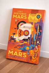 Visit Historic Mars Retro Futuristic Space Travel Art Poster On Canvas