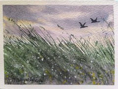 DUCKS FLY Original Artwork Modern Painting Landscape GEESE FLY Art Seascape Gift