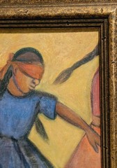 Original Pastel Painting Girl Dancing WPA Style Modernist Mexican Folk Art Latin