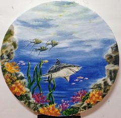 Art 8″/8″ Oil painting Seascape, Under The Water. Sea life . Stretched Canvas