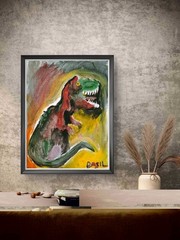 T Rex Tyrannosaurus Unique Abstract Expressionism Wall Art Canvas Board 11×14