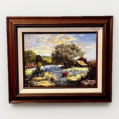 VTG Texas Bluebonnet Oil Painting on Canvas – Hill Country- Signed Eileen Arnold
