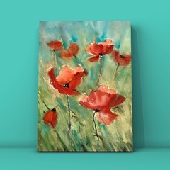 Original watercolour picture 45x61cm, red poppies with gold, creative gift idea