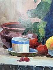 IMPRESSIONIST STILL LIFE OIL PAINTING FOLK ART SIGNED wrapped canvas 20″ x 24″