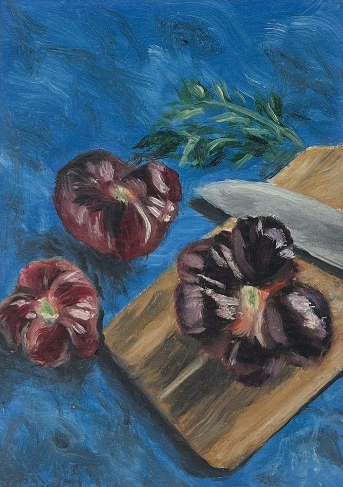 ACEO Original Oil Painting Of Peppers By Chris Reneau