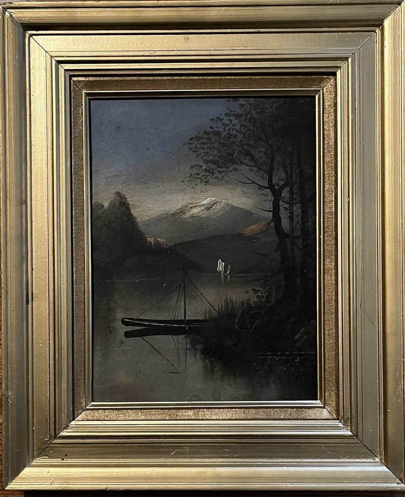 Antique (19 C ) Oil Painting- Mountain Landscape W Lake-Tonalist-Vintage Frame