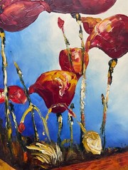Hungryartist -Original Painting of Guitar &Flower on Canvas 25×25 Framed