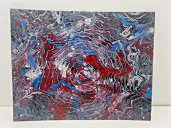 VINTAGE MCM RED RED BLUE BLACK PAINTING ART ABSTRACT MYSTERY ARTIST