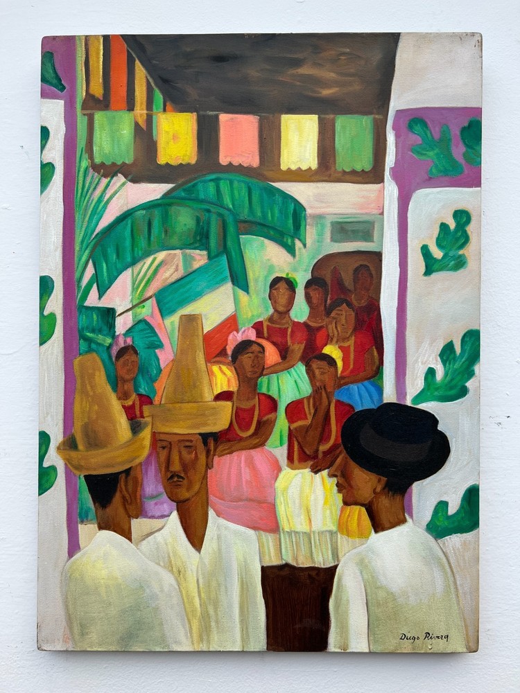 Diego Rivera (Handmade) Oil On Canvas Painting Signed & Stamped 20 X 28 inches