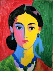 Original Hand Painted Acrylic Painting “ Portrait of a Young Lady“ . Signed