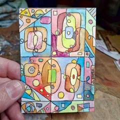 Original Abstract ACEO Painting Modern Geometric Art OOAK Colorful Bold #2