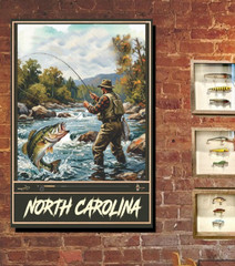 Bass Fly Fishing Travel Poster North Carolina Print, Canvas, or Framed
