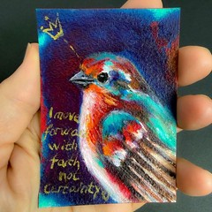 ACEO Original Bird Art Card Painting „I Move Forward with Trust, Not Certainty“