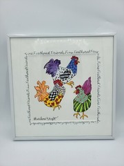 Original Art by Charlene Kraft Funky Chickens HEN 10 by 10 inch Framed ACRYLIC