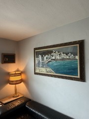 RALPH HULETT VINTAGE MODERN OCEAN LANDSCAPE OIL PAINTING OLD CUBISM SURREALISM