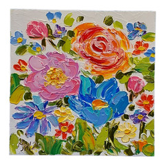 Peonies Original Painting Roses 3D Semi-Abstract Daisies Art Handmade Wall Art