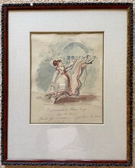 Original French Watercolor Painting Woman Dancing Can-Can Chateau Rouge France