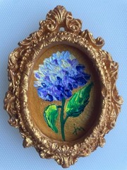 Original miniature oil painting in a frame, impasto technique, flowers, signed.