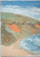 Beautiful Impressionist Oil Painting Crashing Surf Coastal Landscape 7×9″