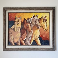 Original Oil Painting Running Wild Horse Expressionist Sunset Equine 16×20 Frame