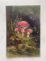 Original Painting Forest Mushrooms Acrylic Gouache By Count21art 4×6