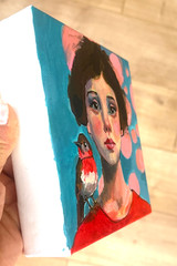 Original Acrylic Woman Portrait Painting 6×6 Bird Contemporary Signed AdriO