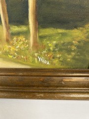 VTG Original Oil Painting Signed European Countryside Trees Cottage 22.5″x18.5″