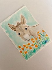 Donkey ORIGINAL ACEO Painting Burro Miniature Art Farm Animal ATC
