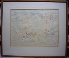 Irene Hoffar Reid (1908-1994) Vancouver Beach Sailing Watercolor 1970 17″ x 13″