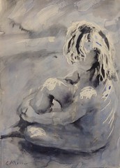 GERRY MILLER. “Seated Figure” watercolor painting on paper. 25.5 x 36.5 cm.