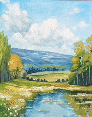 ORIGINAL Oil Painting Impressionism Sunny Park River Rolling Hills 8″x10″