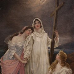 Oil painting on canvas neoclassical women allegory faith hope charity 19th cent