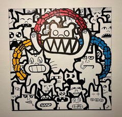 Vintage Black and White CATS Pop Art Graffiti Acrylic on Canvas Signed Unframed