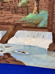 Vintage Oil Painting on Canvas Panel 20″ x 16″ Old Wooden Mill Building